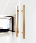 Gold 12 Inch H Shaped Sliding Barn Door Handle In 304 Stainless Steel, Double Sided Glass Door Handle Installed on Glass Door