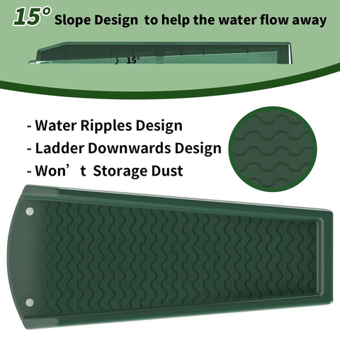 Image showing Two Pack Downspout Splash Block 24 Inch Gutter Extension Kit With Four Fixing Nails Dark Green Keeps Water Away From Your Foundation Easy Install Prevents Erosion And Costly Damage with water ripples design and 15-degree slope.