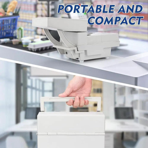 Crazy Fast Portable Coin Counter And Sorter, 1800 Coins Per Minute, 2000 Coin Hopper, compact design, shown with handle.