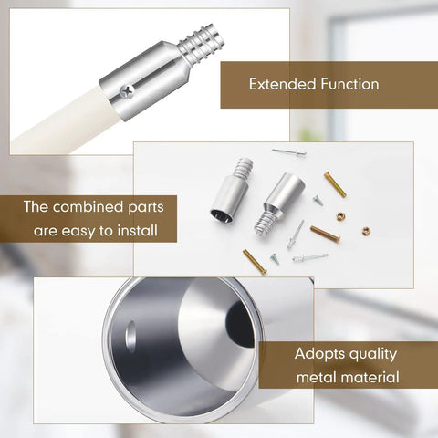 6 Piece Threaded Tip Replacement Kit For Extension Poles And Metal Brooms, DIY Friendly, Includes Nuts, Short And Long Screws, Blind Rivets, And 1 Inch Broom Handle Adapter Tips. Metal adapter tips and hardware set