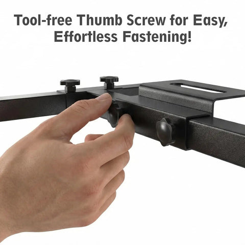 Universal Adjustable Headboard Brackets For Heavy Duty Steel Metal Bed Frame Extension Kit showing tool-free thumb screw for ease of use.