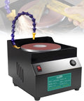 Heavy Duty Wet And Dry Bench Grinder Electric Knife Sharpener Tool With 350 Watts Power And 7 Speed Settings Up To 3350 Rpm featuring red polishing disc and coolant. 