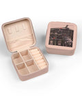 Open pink jewelry case with plush lining and compartments, 4x4x2 inch, for rings and earrings. Pink Jewelry Travel Case With Plush Lining Ultra Compact 4 By 4 By 2 Inch Organizer For Rings Earrings And Necklaces Perfect For Purse Or Carry On Keeps Delicate Bling Safe On The Go