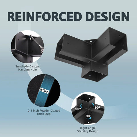 4x4 Pergola Brackets 3-Way Beefed-Up Heavy Duty Steel DIY Kit For Outdoor Pergolas And Gardens, Easy Install With Powder-Coated Black Finish, Durable Support Brackets, 2 Pack