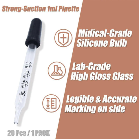 20 Piece Glass Pipette Dropper Set With Storage Case And Cleaning Brush Pro Grade Spill Proof Calibrated 1ml Eyedropper for lab use