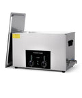 Real Deal Six Point Five Liter Ultrasonic Cleaner With High Capacity Degas Chamber And Dual Cleaning Programs To Blast Away Stubborn Oil Or Wax Residue Straight Up Fast, stainless steel tank with controls.