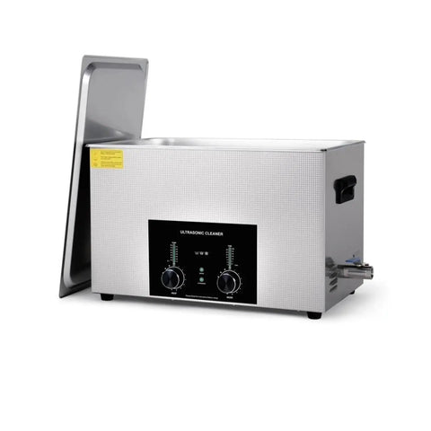 Real Deal Six Point Five Liter Ultrasonic Cleaner With High Capacity Degas Chamber And Dual Cleaning Programs To Blast Away Stubborn Oil Or Wax Residue Straight Up Fast, stainless steel tank with controls.