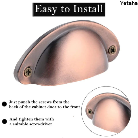 10 Pack Cup Pulls Cabinet Hardware 3.23 By 1.38 Inches With 2.56 Inch Center To Center Holes Brushed Red Copper Zinc Alloy