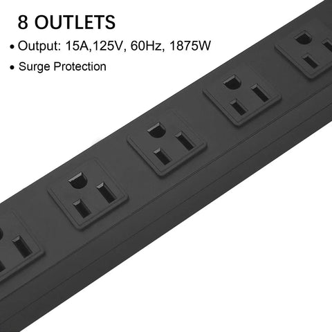 Heavy Duty Metal Eight Outlet Power Strip With Wall Mount, Wide Spaced Sockets For Large Plugs, On Off Switch, Commercial Shop Grade.