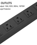 Heavy Duty 8 Outlet Power Strip With 14 AWG 6 Ft Extension Cord Black Wall Mountable Wide Spaced Outlets For Large Plugs