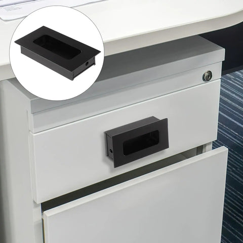 Image of Black Aluminum Hidden Recessed Door Handles 2 Pack Concealed Cabinet Pulls installed on a modern drawer.