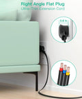 Nine Outlet Surge Protector Power Strip With Three Side Design for Widely Spaced Plugs, flat plug in wall behind furniture.