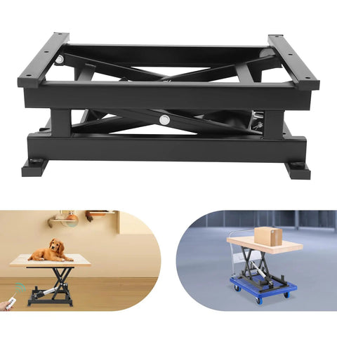 Heavy Duty Dc 24v Electric Scissor Lift Table With 250lbs Load Capacity Plus Handy Remote Control on display with height adjustment features.