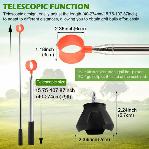 Telescopic function of 12ft Telescopic Golf Ball Retriever with Grabber, stainless steel build, for pro golfers