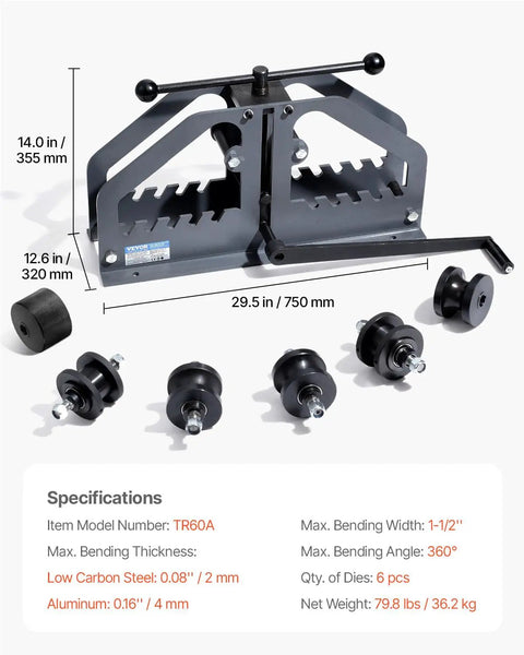 Tube Roller Bender Kit Workhorse With 6 Dies For Up To 1 And A Half Inch Tubing And Flat Bar Manual Copper Aluminum Pipe Bender