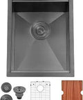 15x19 Inch Black Undermount Bar Sink With Ledge Workstation For RV And Small Kitchens Black Stainless Steel Single Bowl Wet Bar Prep Sink With Dish Grid Drain And Cutting Board