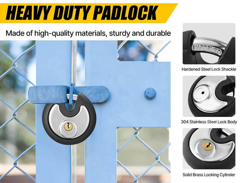 Outdoor Stainless Steel Disc Padlock With Waterproof Shield And Rubber Bumper for Sheds Gates and Fences; installed on gate