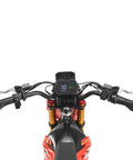 Handlebars and dashboard of HAPPYRUN F18 Electric Dirt Bike Mid-Drive Motor 6000W Peak, Electric Motorcycle 60V 30Ah Removable Battery.