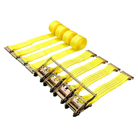 Heavy Duty Ratchet Tie Down Straps 2 Inch By 15 Foot Four Pack For Securing Cargo During Transport With 4400 Pound Breaking Strength