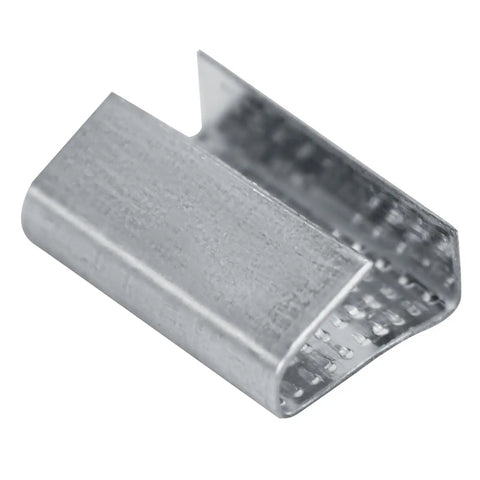 Open Serrated Strapping Seals For 5/8 Inch Polyester And Polypropylene Strap Pallet Banding Clips Pack Of 1000 Heavy Duty Construction For Quick Reliable Securing close-up galvanized open serrated seal