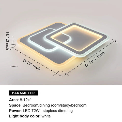 Dimmable Acrylic Ceiling Light With Remote Control Dope Modern LED Fixture Close To Ceiling Square Chandelier 72W White