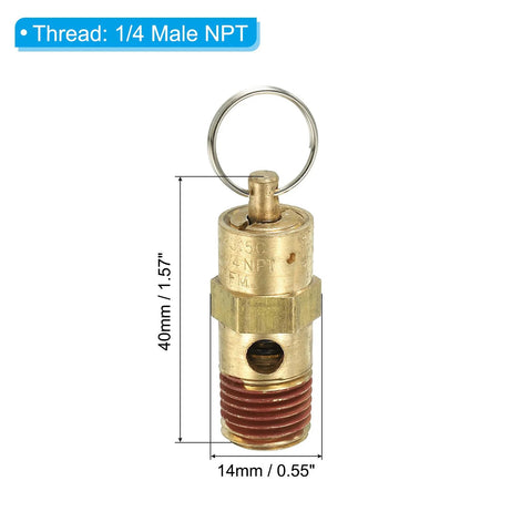 PATIKIL brass 1/4in male NPT safety valve for air compressors with key ring, 14mm diameter, 40mm tall