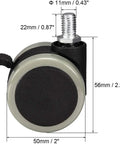 Heavy Duty 2 Inch Pu Swivel Caster Wheels With Secure Parking Brake 5 Pack showing dimensions and details on a black caster.