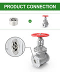 1/2-inch stainless steel flange-clamp check valve with red handwheel and bolted flange ends