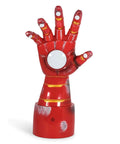 Front view of Iron Man Gauntlet LED Mood Light Desk Lamp For Marvel Fans, Totally Lit Repulsor Glow Night Light, 14 Inch Collectible.