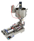 Built Tough Workhorse Pneumatic Paste Liquid Filling Machine With Heating Mixing Hopper and Dual Nozzle Anti Drip Bottle Filler For Thick Fluids Stainless Steel 110V, stainless steel construction visible.