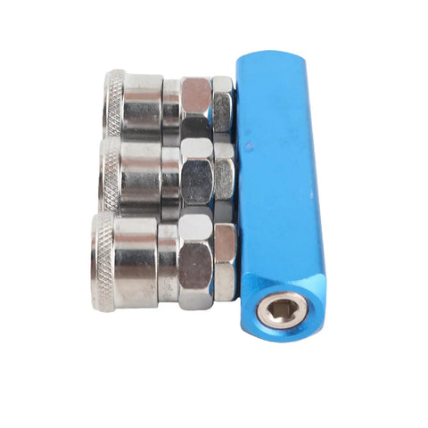 Push In Connection Design C Type Air Compressor Quick Connector with Aluminum Alloy Body, side view of blue pneumatic coupler