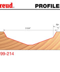 Profile diagram of Pro Grade French Provincial Raised Panel Router Bit for Doors and Panels, 2-3/4 inch diameter, 30-degree bevel.