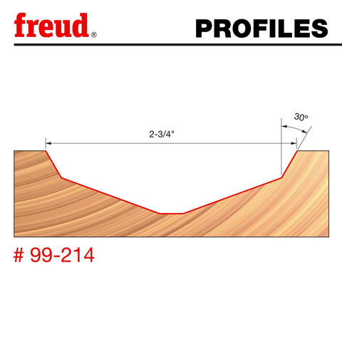 Profile diagram of Pro Grade French Provincial Raised Panel Router Bit for Doors and Panels, 2-3/4 inch diameter, 30-degree bevel.
