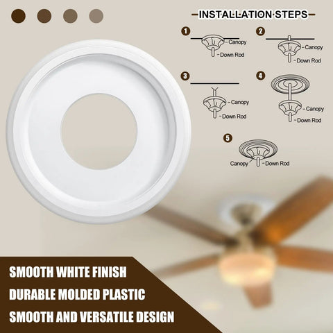 Four Pack PU Ceiling Medallions For Light Fixtures And Ceiling Fans, 9.8 Inch Outer Diameter With 4 Inch Inner Ring, installation steps
