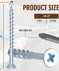 #8 by 2 inch Tough As Nails Flat Head Zinc Coated Steel Screws for Particle Board and Cabinet Hinges with included driver bit.