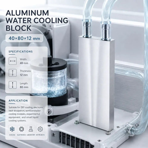 Premium Aluminum Water Cooling Block M Type Channel Liquid Heatsink For PC CPU 2 Pack shown in a liquid cooling setup.
