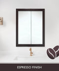 Espresso Medicine Cabinet With Mirrored Doors 24 Inch Wide Wall Mount Bathroom Cabinet Durable Frame in classic dark espresso finish