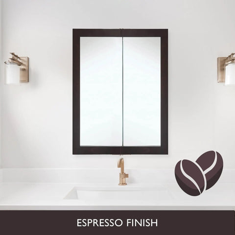 Espresso Medicine Cabinet With Mirrored Doors 24 Inch Wide Wall Mount Bathroom Cabinet Durable Frame in classic dark espresso finish