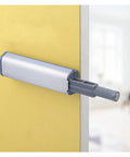Magnetic Push Cabinet Latch Set for Self Closing Doors with Stainless Steel Bumpers on yellow cabinet door