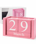 Pink Decor Wooden Desk Calendar Blocks Perpetual Block For Office with March 29 displayed and white packaging background.