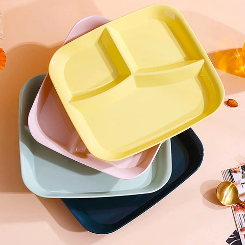8 Pack Unbreakable Divided Dinner Plates with Three Compartments for Portion Control, 10 Inch Size, in assorted colors