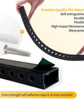 Close-up of black PVC open slot cable raceway showing flexibility and durability with snap structure, screw, and adhesive tape.