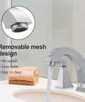 Widespread 8 Inch Bathroom Faucet With 2 Handles, 3-Hole Lavatory Sink Mixer In Chrome features water-saving mesh design