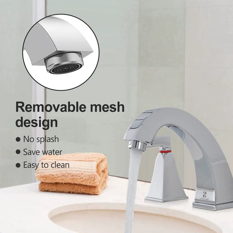Widespread 8 Inch Bathroom Faucet With 2 Handles, 3-Hole Lavatory Sink Mixer In Chrome features water-saving mesh design