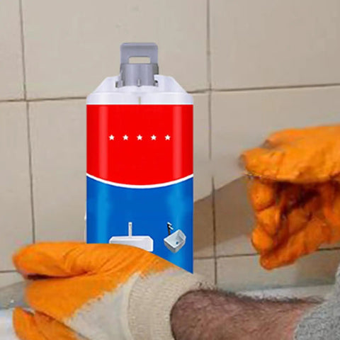 All Purpose Tile Crack Filler Adhesive For Tiles And Surfaces High Strength Repair Paste For Ceramic Porcelain Glass Fiberglass And Stone Quick Set Smooth Spreading Durable Bond Glossy Finish Fast Acting Repair tube being used on tiled wall
