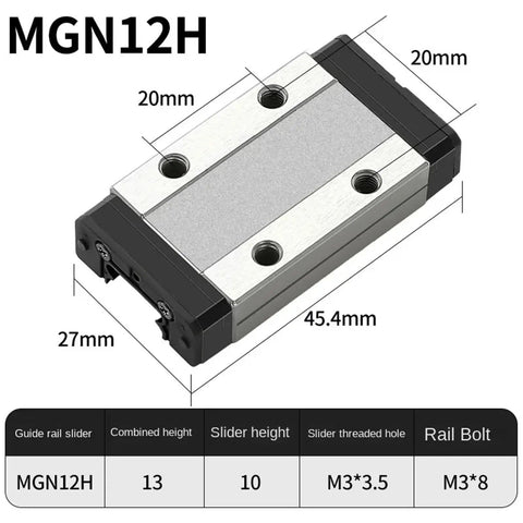 MGN12H Linear Guide Rail Slide For CNC Router And 3D Printer Kits showing dimensions and durable build.