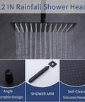 Shower Faucet Set, 12-Inch Rainfall Head, Handheld and Valve, Matte Black angle adjustable shower head water flow