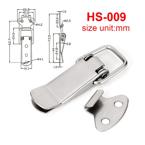 Mini Stainless Steel Toggle Latch Catch Set, 4 Or 10 Pack, with technical diagram and HS-009 label in mm