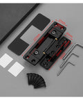 Invisible Concealed Hinge Set For Cabinets And Wardrobes Adjustable, showing dimensions, screws, and Allen wrenches.