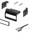 Dash Kit And Wire Harness For 2006 2007 2008 Hyundai Sonata To Install An Aftermarket Single Din Radio Black Finish Direct Plug Harness Simple Clean Look No Steering Wheel Audio Controls; black components and wiring shown.